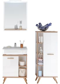Badm&ouml;bel-Set SAPHIR "4-teilig, mit Soft-Close T&uuml;ren", wei&szlig; glanz, akzent riviera eiche, B:110cm H:200cm T:33cm, Holzwerkstoff, Kastenm&ouml;bel-Sets, Badm&ouml;bel-Set