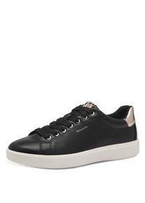 Plateausneaker Tamaris, Damen, Gr. 39, gold (schwarz, goldfarben), Lederimitat, kontrastfarbene Details, unifarben mit Farbeinsatz, Schuhe Plateausneaker, Freizeitschuh, Halbschuh, Schn&uuml;rer in veganer Verarbeitung