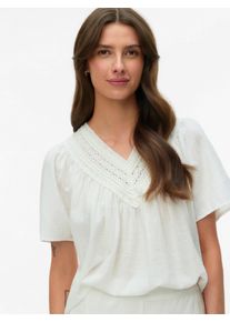 V&eacute;ro Moda Kurzarmbluse VERO MODA "VMKARLA S/S V-NECK TOP WVN BTQ", Damen, Gr. XL, snow wei&szlig;, Web, Obermaterial: 100% Baumwolle, unifarben, normal, V-Ausschnitt, Blusen Kurzarmbluse, Baumwolle