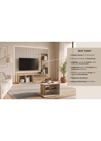 Wohnwand Home Affaire "LUMIA TV-Lowboard mit Regal, wahlweise mit Beleuchtung, viel Stauraum", cashmere beige, natur, B:179,8cm H:155,3cm T:33,2cm, Kastenm&ouml;bel-Sets, Wohnwand, Komplett-Set, TV-Schrank, Wandregal, Beleuchtung als Option