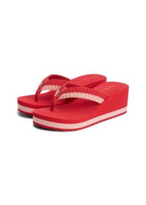 Dianette Tommy Hilfiger "TH WEDGE CROCHET SUMMER SANDAL", Damen, Gr. 41, rot, Textil, Schuhe Dianette, Sommerschuh, Zehentrenner in sommerlicher H&auml;keloptik