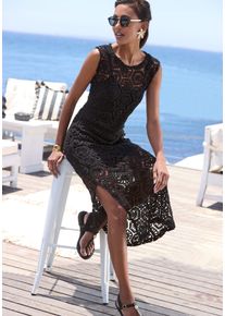 Strickkleid French Connection, Damen, Gr. 44, N-Gr, schwarz, Strick, Obermaterial: 100% Baumwolle. Unterkleid: 100% Polyester, unifarben, figurbetont ca. Mitte Wade, Rundhals, Kleider Strickkleid, mit herausnehmbarem Unterkleid, Strandkleid in H&auml;keloptik
