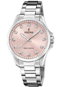 Solaruhr Festina "Solar Energy", rosa (silberfarben, rosa), Armbanduhren, Damen, Solaruhr, Armbanduhr, Damenuhr, Edelstahlarmband