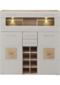 Highboard Innostyle "Barschrank SINFONIE, 120/129/37 cm BxHxT", cashmere matt, eiche altholz, B:120cm H:129cm T:37cm, ABS-Kunststoff, Glas, Holzwerkstoff, MDF, Metall, Sideboards, Highboard, 2 t&uuml;rig, 8 Flaschenf&auml;cher, 1 Glasklappe, LED-Beleuchtung, Soft-Close