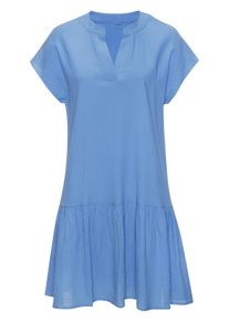 Blusenkleid Vivance, Damen, Gr. 44, N-Gr, blau, Web, Obermaterial: 100% Baumwolle, Strukturmuster, unifarben, figurumspielend ca. Mitte Oberschenkel, V-Ausschnitt, Kleider Blusenkleid, aus strukturierter Ware, Volant, Tunikakleid, Sommerkleid, Basic
