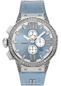 Chronograph Haemmer Germany "EMINENT", blau (hellblau, silberfarben), Armbanduhren, Damen, Chronograph, Quarzuhr, Damenuhr, Datum, Stoppfunktion, Saphirglas, Lederarmband