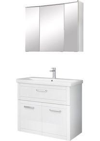 Badm&ouml;bel-Set SAPHIR "Serie 3007,Waschtisch mit Spiegelschrank", wei&szlig; glanz, B:90cm H:200cm T:45cm, Spanplatte, Kastenm&ouml;bel-Sets, Badm&ouml;bel-Set, mit T&uuml;rd&auml;mpfer