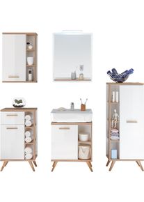 Badm&ouml;bel-Set SAPHIR "6-teilig, mit Soft-Close T&uuml;ren", wei&szlig; glanz, akzent riviera eiche, B:160cm H:200cm T:33cm, Holzwerkstoff, Kastenm&ouml;bel-Sets, Badm&ouml;bel-Set