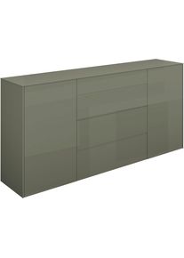 M&auml;usbacher Kommode M&Auml;USBACHER, olivgr&uuml;n matt lack nb, glas olivegr&uuml;n glanz, B:179cm H:89cm T:42cm, Sideboards, Kommode, Kommode BHT 179/89/42 cm, Push to open, Front+Oberplatte=Glas