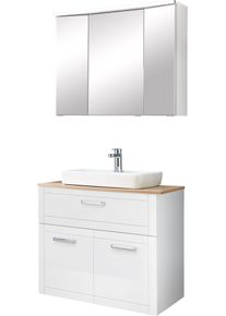 Badm&ouml;bel-Set SAPHIR "Serie 3007,Waschtisch mit Spiegelschrank", wei&szlig; glanz, B:90cm H:200cm T:44,5cm, Spanplatte, Kastenm&ouml;bel-Sets, Badm&ouml;bel-Set, Badezimmer-Set mit Waschtischplatte