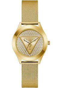 Quarzuhr Guess "GLITZ PLAQUE", gold (goldfarben), Armbanduhren, Damen, Quarzuhr, Armbanduhr, Damenuhr, Edelstahlarmband, Mineralglas, analog