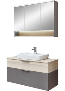 Badm&ouml;bel-Set SAPHIR "3-teilig mit Soft-Close Ausz&uuml;gen", quarzgrau matt, akzent polar pinie, B:101cm H:200cm T:46cm, Holzwerkstoff, Kastenm&ouml;bel-Sets, Badm&ouml;bel-Set