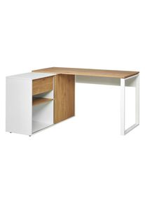 Livetastic Eckschreibtisch, Wei&szlig;, Eichefarben, Metall, Holzwerkstoff, 1 Schublade(n) Schubladen, rechteckig, Flachrohr, 140x75x118 cm, Stauraum, seitenverkehrt montierbar, B&uuml;rom&ouml;bel, Schreibtische, Eckschreibtische