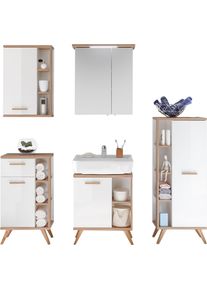 Badm&ouml;bel-Set SAPHIR "4-teilig, mit Soft-Close T&uuml;ren", wei&szlig; glanz, akzent riviera eiche, B:160cm H:200cm T:33cm, Holzwerkstoff, Kastenm&ouml;bel-Sets, Badm&ouml;bel-Set