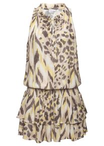 Sommerkleid Lascana, Damen, Gr. 44, N-Gr, blau (sand, taupe bedruckt), Web, Obermaterial: 100% Viskose, bedruckt, figurumspielend kurz, Rundhals, Kleider Sommerkleid