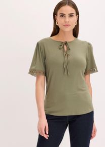 bonprix Tunika T-shirtowa z koronkową tasiemką, zielony, 44/46