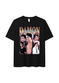 Retro Damon Salvatore IanSomerhalder TV Drama Pattern Tshirt for WomenGothic Fashion Summer Tshirt for Women's Street Wear