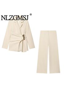 NLZGMSJ 2026 Spring Office Lady Chic Women Blazer Suit Solid Long Sleeve Blazer Long Zipper Pants Fashion Suit
