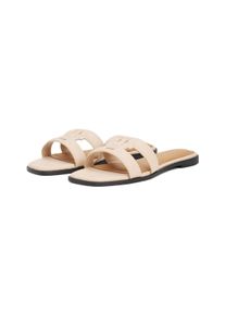 Pantolette Tommy Hilfiger "TH LOGO STRAP MULE", Damen, Gr. 42, rosa (zartrosa), Leder, unifarben, Basic, Schuhe Pantolette, Bequemschuh, Sommerschuh, Flats mit TH-Logo als Schnalle