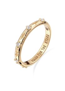 Silberring HAZE & GLORY "Ring Bandring Stern Mondstein Regenbogen 375 Gelbgold" Gr. 54, gold, Fingerringe, Damen, 54, Gelbgold 375, Silberring