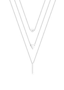 Silberkette Elli "Halskette Layer Kugel Dreieck Rechteck Geo 925 Silber" Gr. 40, silber, Halsketten, Damen, Silber 925 (Sterlingsilber), Silberkette