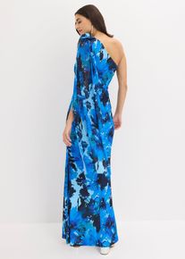 Aftonkl&auml;nning i one shoulder-stil med blomapplikation - bl&aring; - storlek 40 - bonprix