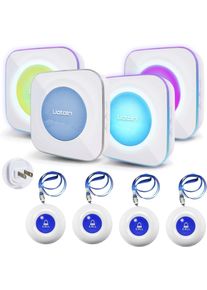 Wireless Call Button for Elderly Caregiver Pager System with LED Flash, 600ft Range, 4 Buttons & 4 Receivers