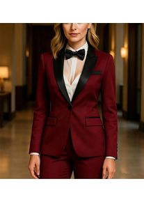 Ladies 2 piece Women's Suits Burgundy Suit Black Tuxedo Lapel Suits (Jacket+Pants) Tailor Made 2026