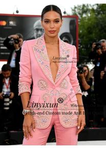 Shiny Crystals Rhinestone Women Suits Sets 2 Piece Fashion Customized Peaked Lapel Outfits Shiny Casual Chic Female Suit