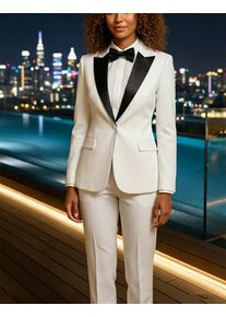 Ladies 2 Piece Suit White Suit Black Tuxedo Lapel Suits Elegant Pantsuit Tuxedo Style Business Suit (Blazer+Pants)