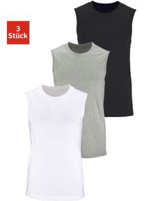 H.I.S. Heren Muscleshirt in grijs gem&ecirc;leerd, wit, zwart ,maat XL, Witt, 100% Katoen