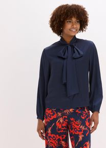 Camicetta con fiocco in satin fluente, Blu, Taglia 48, bonprix