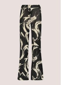Madeleine Mode Chinos MADELEINE "Jerseyhose Druckhose mit abstraktem Print", Damen, Gr. 21, N + K Gr, schwarz (schwarz, perlwei&szlig;), Obermaterial: 98% Polyester PES. 2% Elasthan LYCRA(R) BlackXTRA LIFE EL(BXLLYCRA)., Modern, weit, Hosen Chinos, Weite Druckhose mit Ajour-Optik