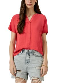 Kurzarmbluse QS, Damen, Gr. 44, rot, Web, Obermaterial: 88% Viskose, 12% Polyamid, unifarben, normal h&uuml;ftbedeckend, Rundhals, abgesteppte Kante, Blusen Kurzarmbluse, Sommerbluse mit Split Neck