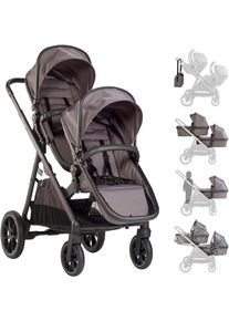 Zwillings-Kombikinderwagen BABYGO "Duo", Baby, grau, Kinderwagen Zwillings-Kombikinderwagen, inkl. Wickeltasche u. 2 Regenhauben