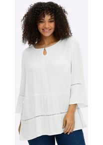 Schlupfbluse sheego, Damen, Gr. 58, ecru, 100% Viskose, unifarben, Rundhals, Blusen Schlupfbluse
