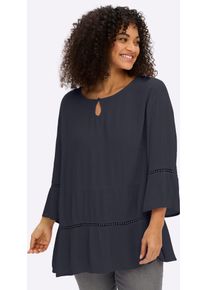 Schlupfbluse sheego, Damen, Gr. 44, tiefblau, 100% Viskose, unifarben, Rundhals, Blusen Schlupfbluse