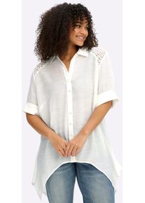 Kurzarmbluse sheego by Joe Browns, Damen, Gr. 56, wei&szlig;, 65% Viskose, 35% Polyester, unifarben, Blusen Kurzarmbluse