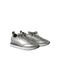 Plateausneaker Calvin Klein "RETRO RUNNER METALLIC", Damen, Gr. 35, silberfarben, Leder, Lederimitat, Textil, metallic, Schuhe Plateausneaker, Trendsneaker, Slip-on Sneaker, Halbschuh mit Anziehlasche