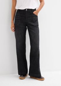 bonprix Wide-Leg-Jeans Mid Waist mit aufgesetzten Taschen, schwarz, Gr.52, Wide-Leg-Jeans Mid Waist mit aufgesetzten Taschen, 79% Baumwolle (organic)