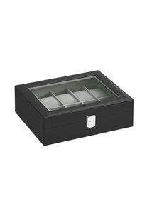 Uhrenbox, Schwarz, Glas, Holzwerkstoff, 25.5x7.8x20.2 cm, Ordnen & Aufbewahren, Schmuckaufbewahrung, Schmuckschatullen