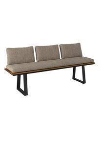 Amatio Gartenbank, Grau, Schwarz, Teakfarben, Holz, Metall, Textil, Recyclingholz, Teakholz, massiv, 200x79x57 cm, Holzm&ouml;bel, Sitzgelegenheiten Holz, Holzb&auml;nke, Gartenb&auml;nke Holz