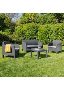 Loungegarnitur, Anthrazit, Kunststoff, 4-teilig, eckig, UV-best&auml;ndig, Gartenm&ouml;bel, Loungem&ouml;bel, Loungegarnituren