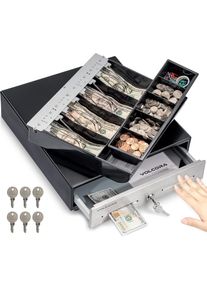 13" Manual Push Open Cash Register Drawer for POS System - Black with Stainless Steel Front Panel, 4 Bill 5 Coin Tray