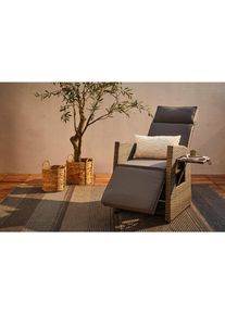Ambia Garden Garten-Relaxsessel, Grau, Metall, Kunststoff, Textil, F&uuml;llung: Schaumstoff, 57x73x105 cm, integrierter Tisch, Gartenm&ouml;bel, Balkonm&ouml;bel, Balkonliegen