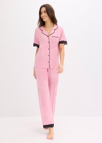 bonprix Femei Pijama din material moale cu viscoză, cu fentă cu nasturi, roz, 36/38