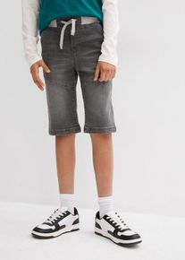 bonprix Bermudy dżinsowe z elastycznym paskiem, ze stretchem, regular fit, szary, 152
