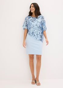 Cocktailkleid mit Pailletten-&Uuml;berwurf, blau, Gr&ouml;&szlig;e 40, bonprix