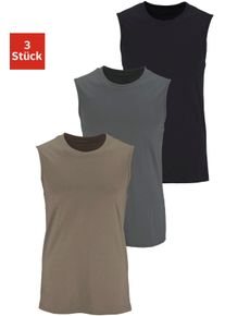 H.I.S. Heren Muscleshirt in olijfgroen, zwart, donkergrijs ,maat XL, Witt, 100% Katoen