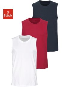 H.I.S. Heren Muscleshirt in wit, rood, marine ,maat XL, Witt, 100% Katoen